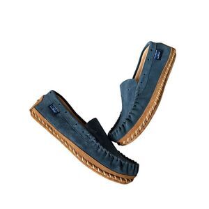 LL Bean Slippers Wicked Good Blue Suede Moccasins Size 10